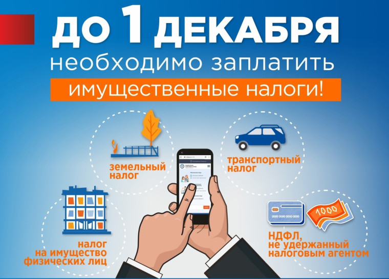 Уплатить имущественные налоги необходимо не позднее 1 декабря. Уплатить имущественные налоги необходимо не позднее 1 декабря.